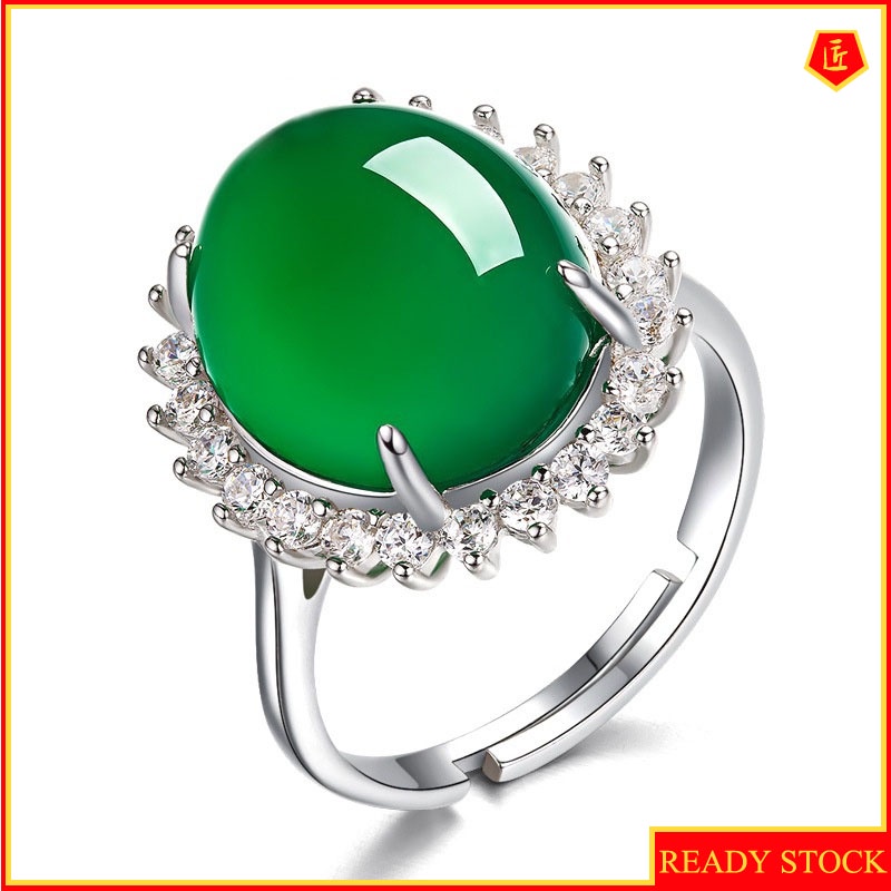 [Ready Stock]Emerald Ring 925 Silver Ethnic Style Elegant Fashion Temperament