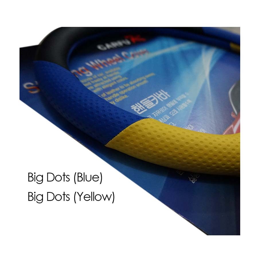 Custom - Cover Steer / Sarung Stir Sporty Kulit Import - Biru Kuning