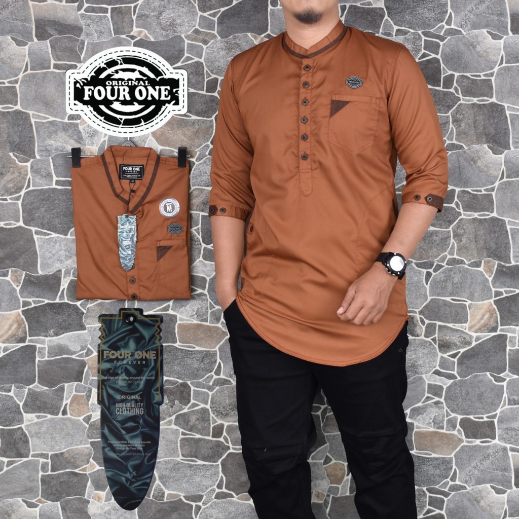 Kurta Pakistan Pocket Ori MARAJO Kancing Polos Lis Songket Lengan 3/4 Pria Remaja Dewasa Simple Baru