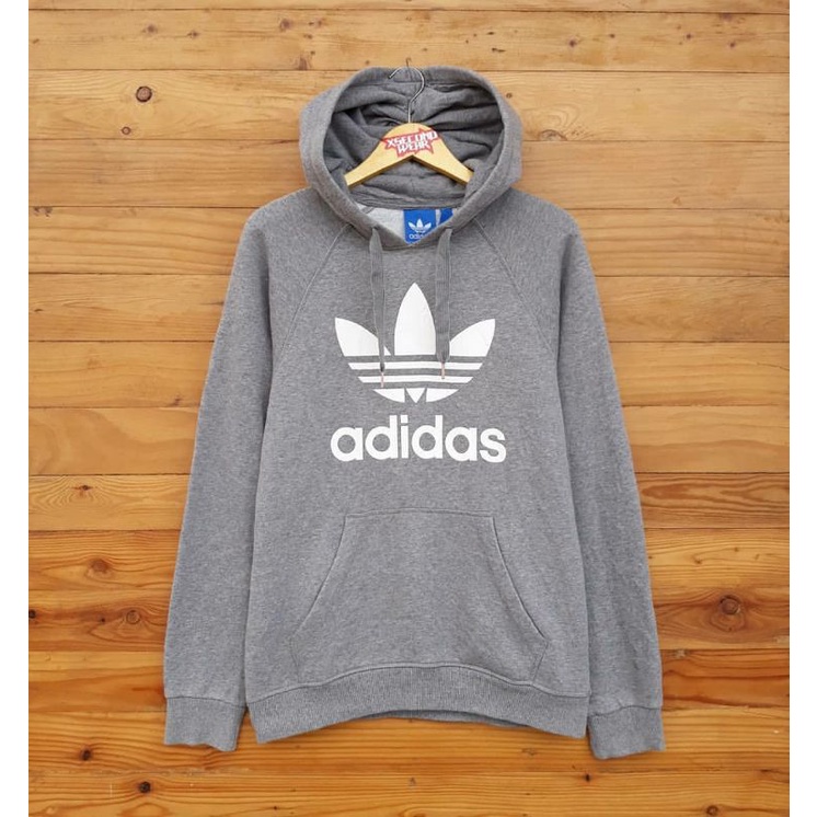 ADIDAS 3FOIL BIG LOGO HOODIE GREY ( BLUE TAG ) | Shopee Indonesia