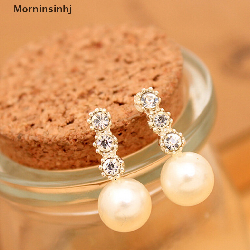 Mornin New Fashion Wanita Lady Earring Elegan Mutiara Berlian Imitasi Ear Stud Earrings 1pasang id