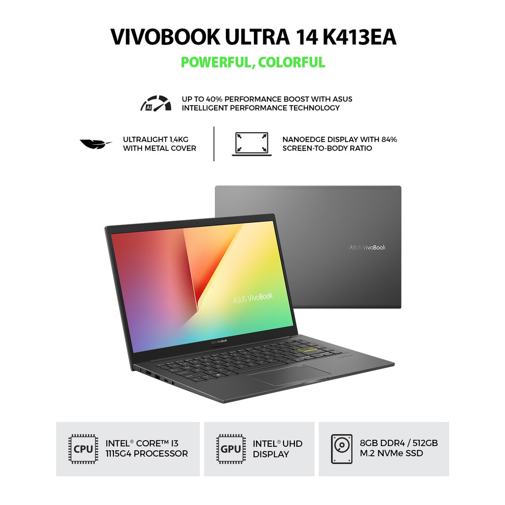 Asus VivoBook Ultra 14 K413EA-AM351TS (Intel® Core™ i3-1115G4/8GB/512GB SSD/Wind 10 H/Intel® UHD