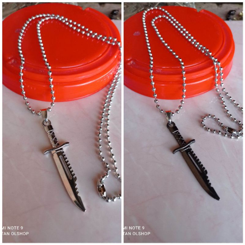 Kalung rantai rodhium liontin pisau