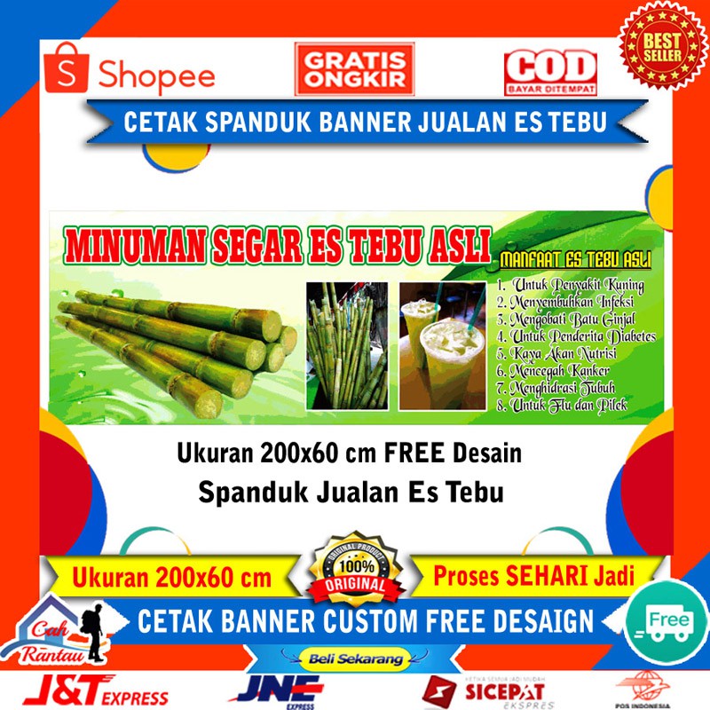 Spanduk Jualan Es Tebu Banner Jual Es Tebu Murni Asli Sehat dan Segar Banner Custom Backdrop Murah