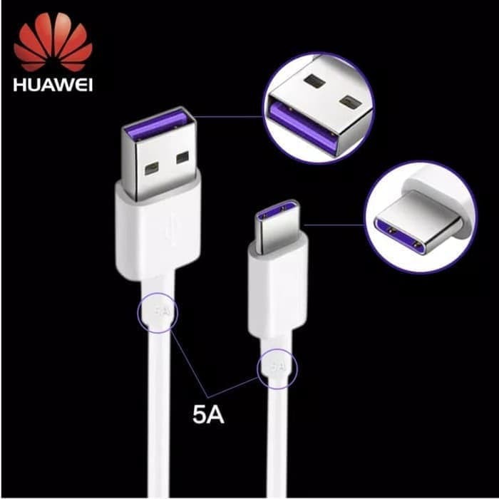 Kabel Data Huawei USB Type C 5A Super Charge Mate 20 Pro Original Ori - Putih