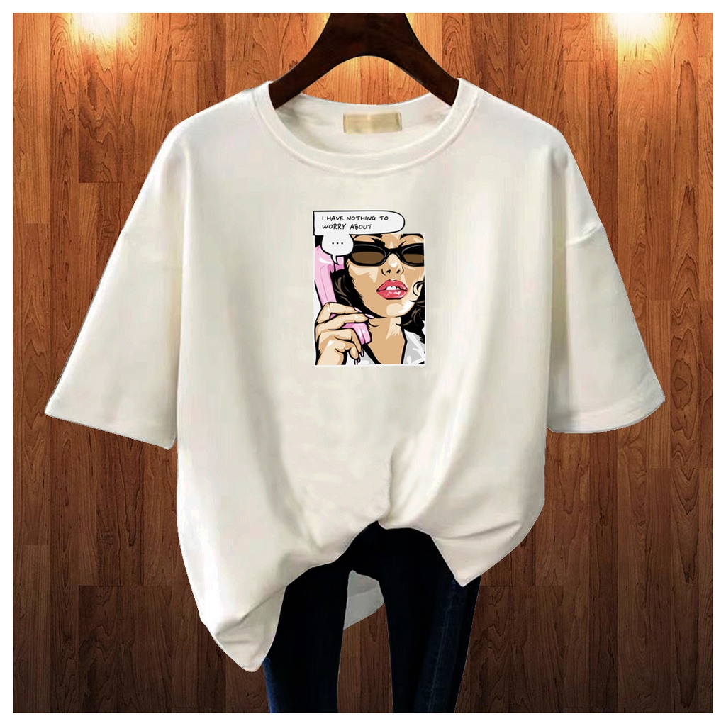 CALVIERO SHOP - BAJU KAOS ATASAN WANITA PRINT GIRL NOTHING WORRY LOGO GALAXY PRINT