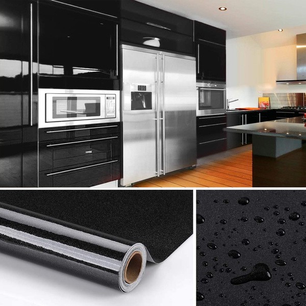 [GD] WALLPAPER PREMIUM GLOSSY BLACK HITAM POLOS UK 60CMX5M STICKER KITCHEN SET STIKER POLOS