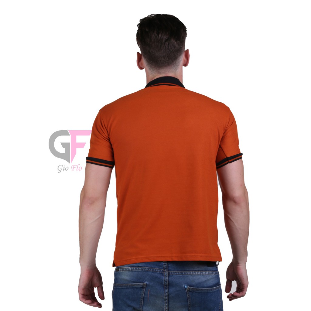 GIOFLO Kaos Fashion Pria Kerah Polo Terbaru Coklat Bata Kerah Hitam / PLS 154