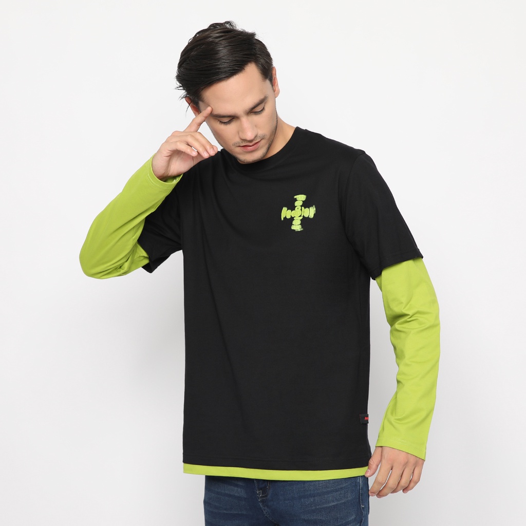 Peoples kaos pria unisex double layer peoples - limegreen hitam