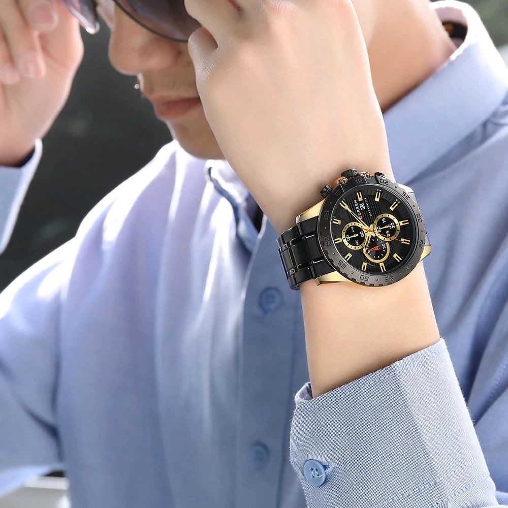 CURREN 8334 Jam Tangan Pria Analog Stainless Steel Chronograph Aktif WATCHKITE WKOS