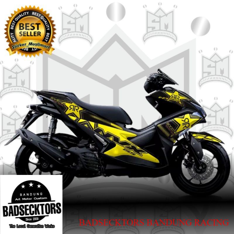 Decal Aerox 155 motif Rockstar kuning keren