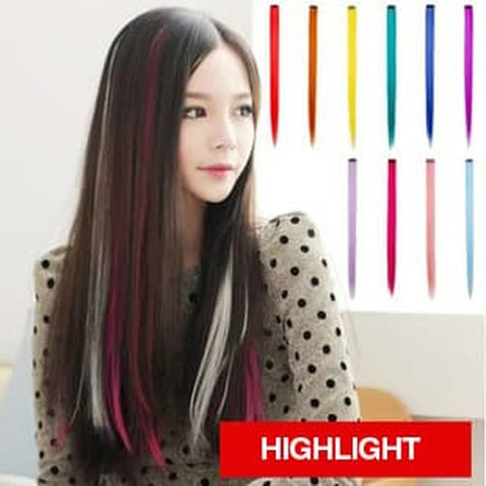 HLP clip on 55cm hair clip warna-warni highlight rambut palsu klip-polos