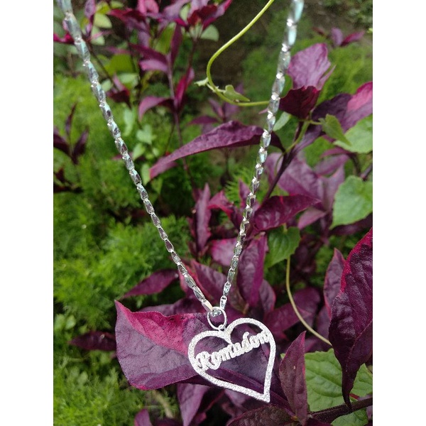 kalung padi dan liontin nama perak murni