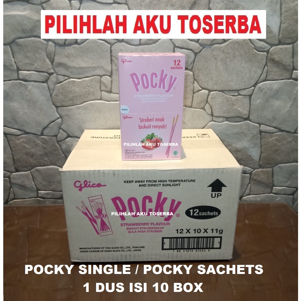 Glico Pocky SINGLE PACK STRAWBERRY / STROBERI - ( HARGA 1 DUS )