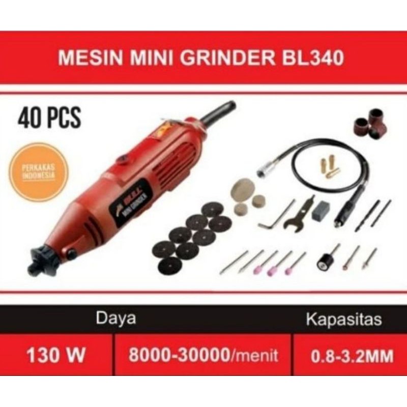 Mini grinder BULL BL340 Gerinda Mini Set 40 pcs Gerinda Botol Variable speed