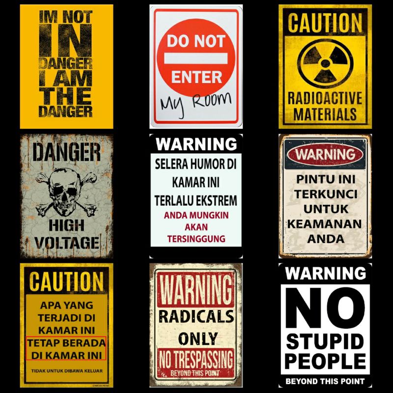 A5 Stiker pintu kamar unik biohazard danger caution