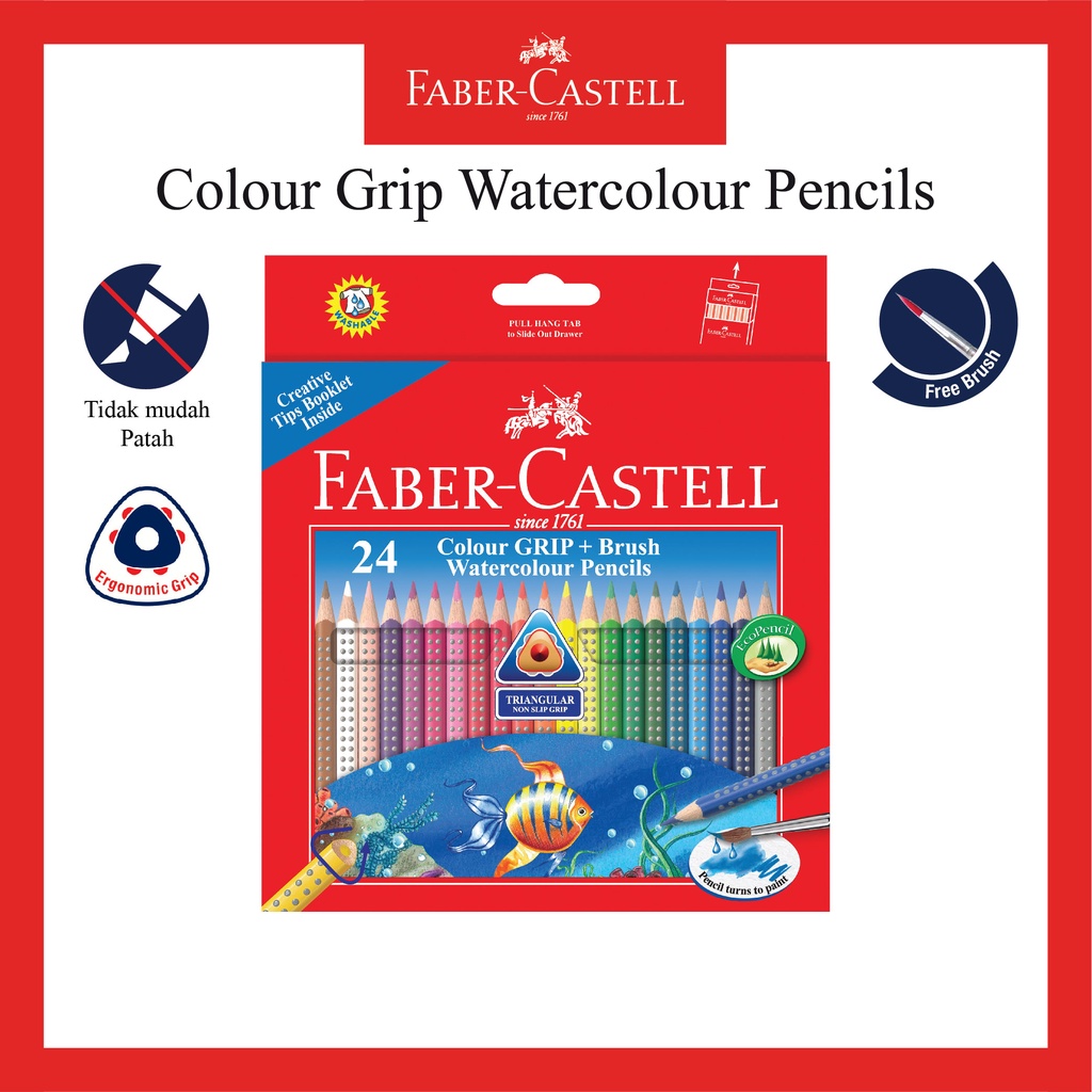 

Pensil Warna Faber Castell Grip 24 Warna / Watercolour Pencils Grip 24 Long / Bonus Kuas