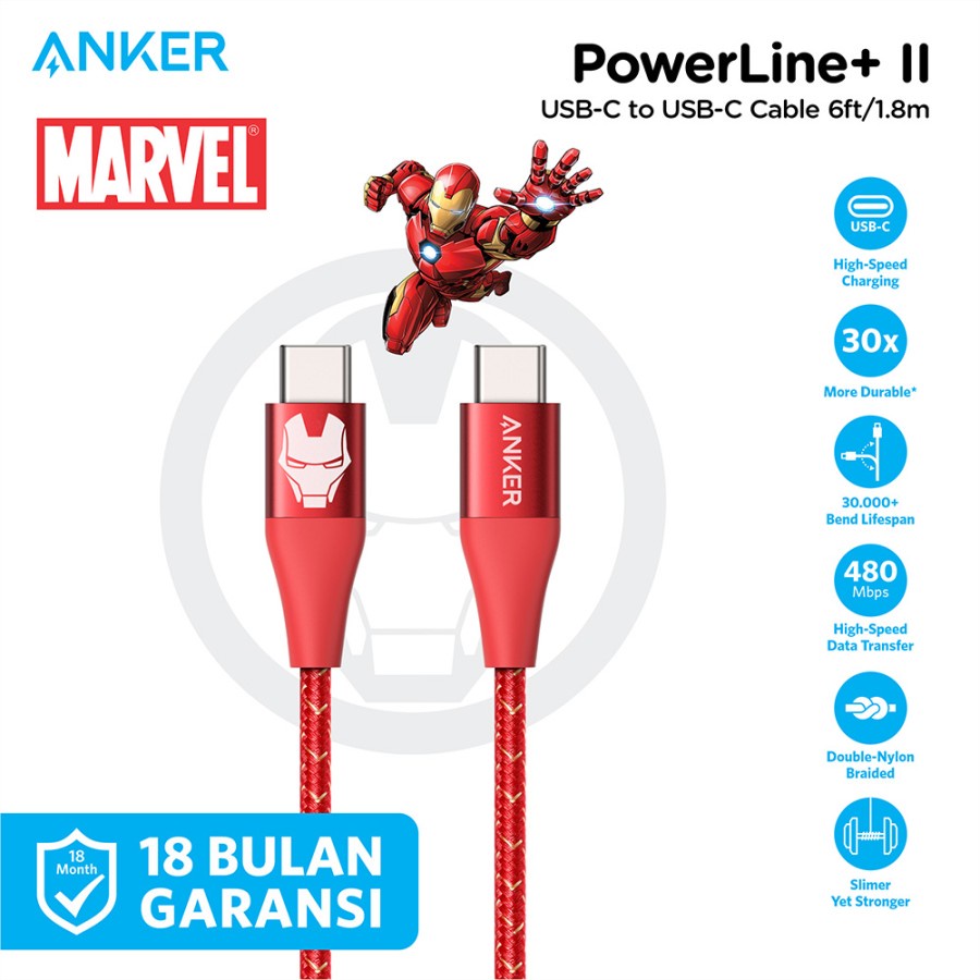 Jual Kabel Charger Anker X Marvel Powerline Ii C To C Ft A