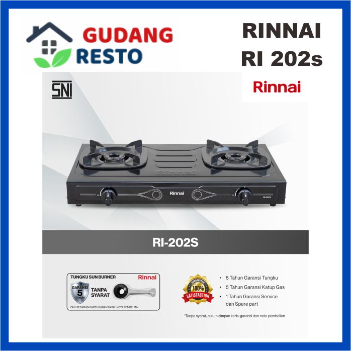 RINNAI RI-202s KOMPOR GAS / LPG 2 TUNGKU / MATA TEFLON RI202s / RI 202 SUN BURNER