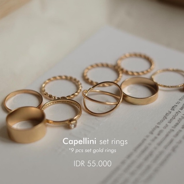 Ark.co - Capellini set rings (gold &amp; silver) cincin tumpuk stack minimalis simpel