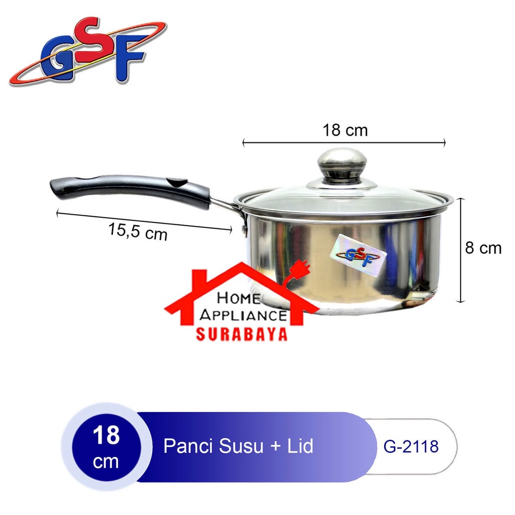 Panci Susu - Mie - Sop Serbaguna / Milk Pot Pan STAINLESS STEEL + Tutup Kaca 16CM 18CM / 20CM GSF