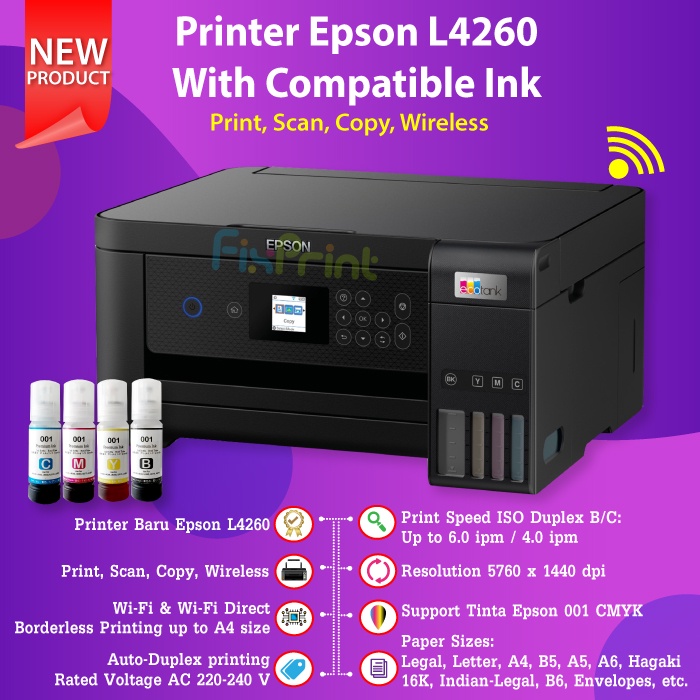 Epson EcoTank L4260 A4 Wi-Fi Duplex All-in-One Printer Pengganti L4160 New