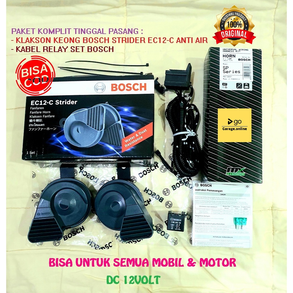 PAKET KOMPLIT Klakson Keong Bosch Strider EC12-C waterproof anti air + KABEL RELAY SET BOSCH ORIGINAL