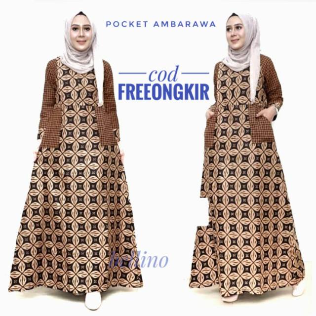 Gamis Batik Muslimah Longdress Pocket Wanita Fit XL / Dress Batik Wanita Pocket Berkualitas