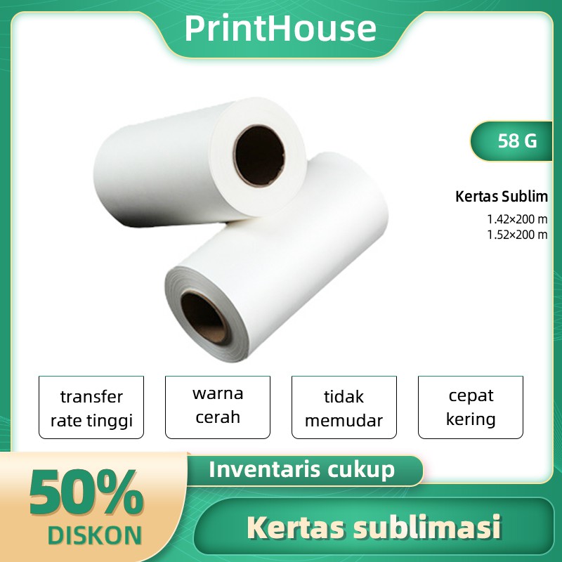 

Kertas sublim 58g Ukuran 1.42x 200m/1.52x200m Sticky sublimation paper / Kertas Sublim Termurah