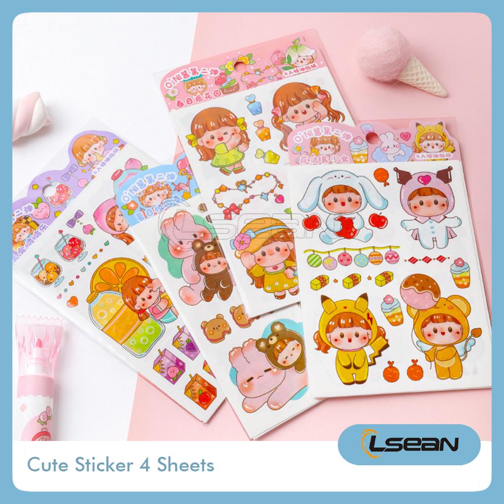 Sticker Sheet Isi 4 Lembar Stiker Korea PVC Motif Lucu Dekorasi Journal Botol Minum Waterproof