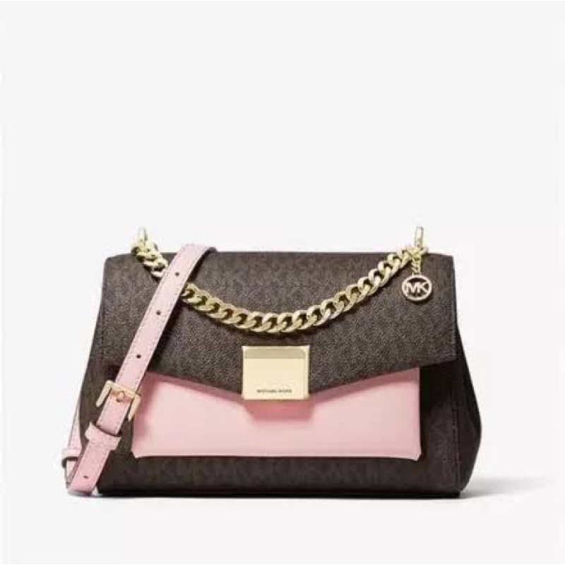 MICHAEL KORS MK Lita Medium Two-Tone Logo Crossbody Bag Brown pink