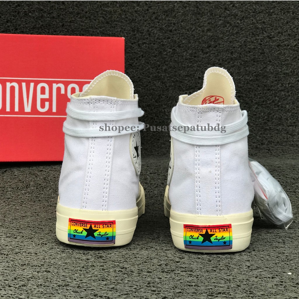 Sepatu Sneakers Pria Wanita Converse Rainbow High Full White