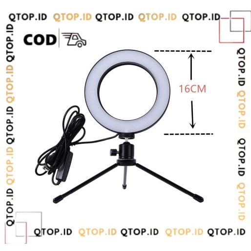 Ring Light + Tripod Halo LED 16 cm With Dimmer MUA / Selfie / VLOG / Studio [Qtop.id]