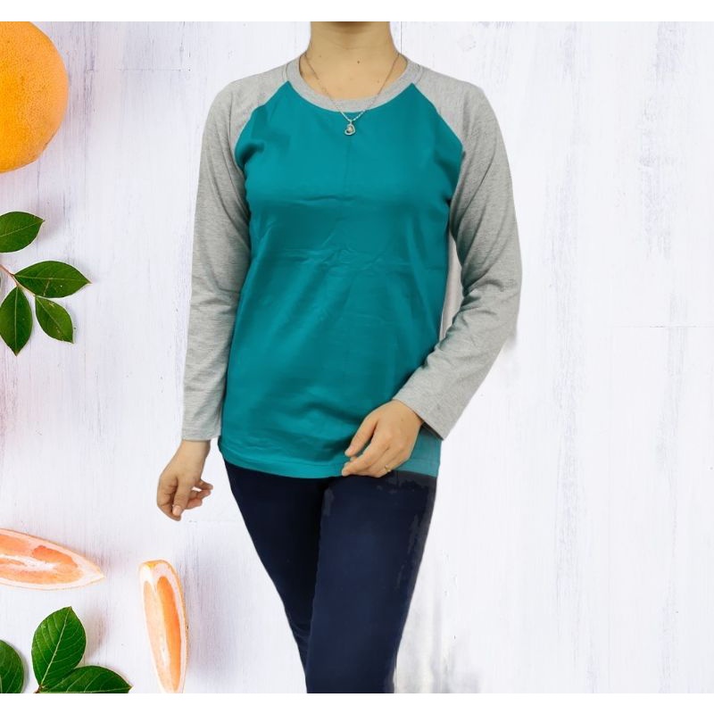 kaos polos reglan wanita (unisex) lengan panjang uk M L XL XXL-Tosca-abumisty pjg