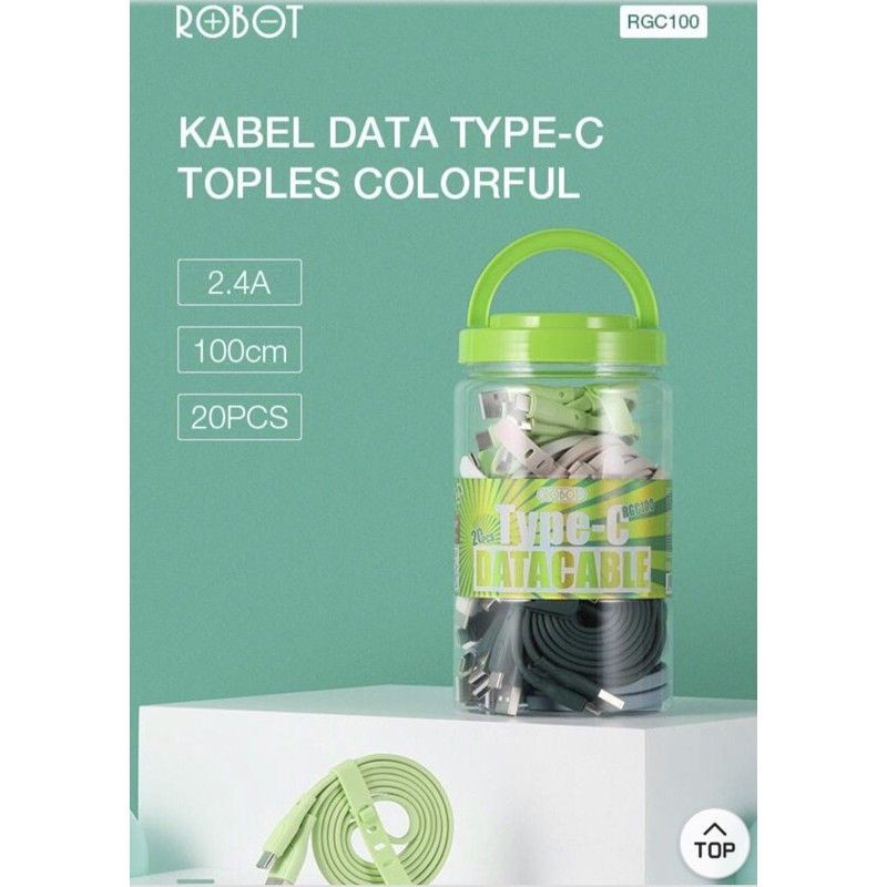 ROBOT RGC100 Kabel Data Type-C 2.4A 1M Data Cable (1 Box isi 20 Pcs) - Garansi Resmi 1 Tahun