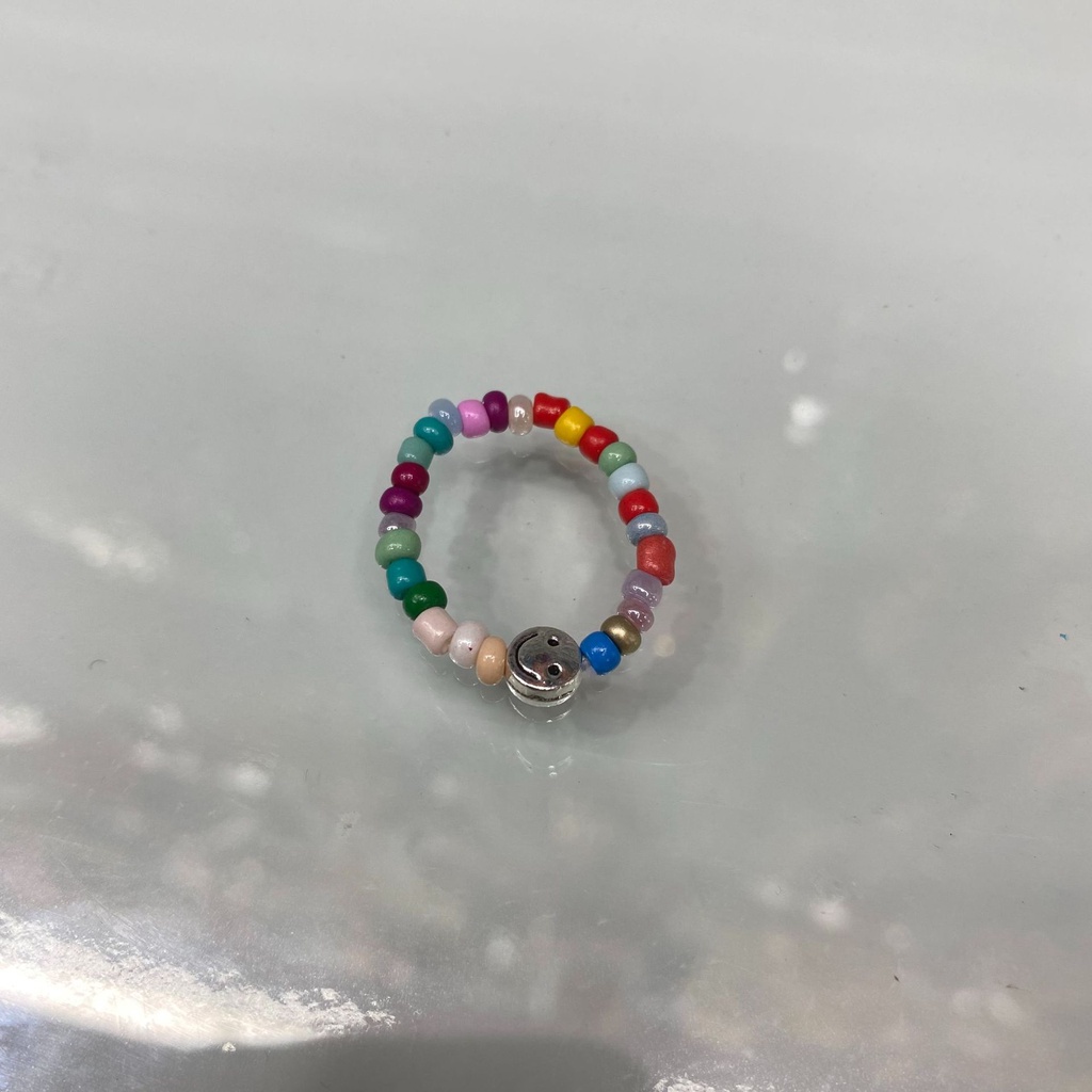 Gelang Tangan Manik-Manik Motif Smiley Face Warna Permen Beige Ala Korea / Retro Untuk Wanita-Solid Colorful Ring