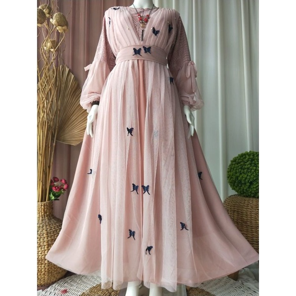 Gamis Pesta Mewah Jumbo Viona Dress Gamis Ceruty Baby Doll Full Furing Terbaru