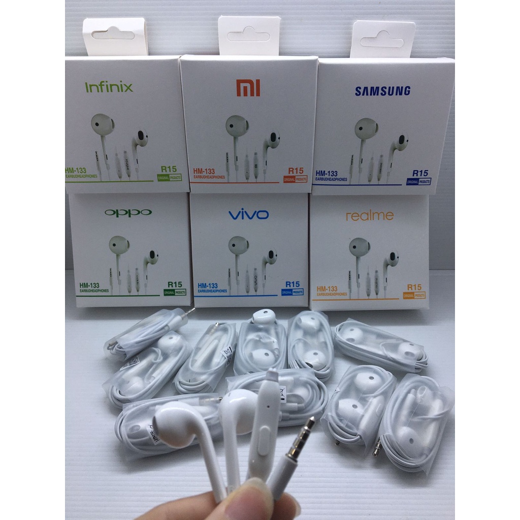 Headset brand R15 original + mic jack 3.5mm handsfree earphone bisa buat telpon all merek