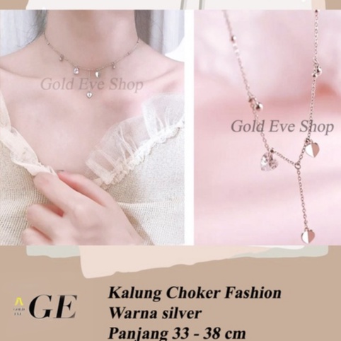 Kalung choker cantik silver sterling 925 motif  3 heart permata bisa COD