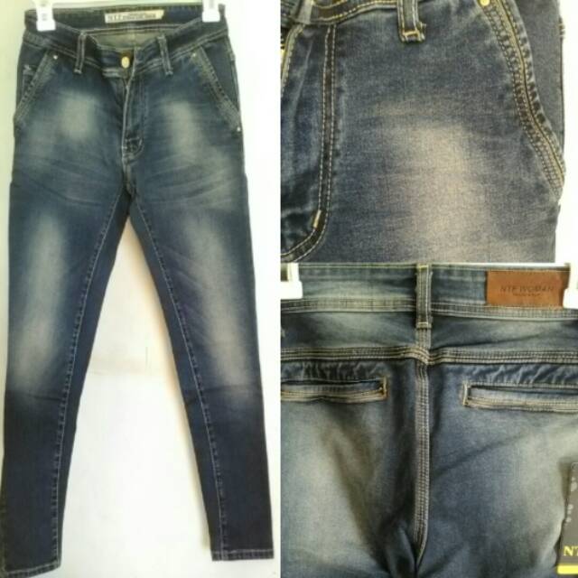 Celana jeans wanita stretch NTF Dark Blue Vintage