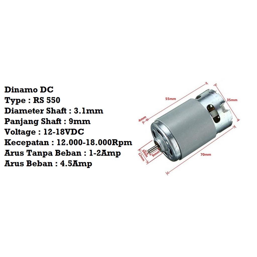 [HAEBOT] Dinamo Motor DC 550 3.17mm Bor DIY RPM Tinggi Kuat High Speed Power Mikro Brush RS550 Kipas