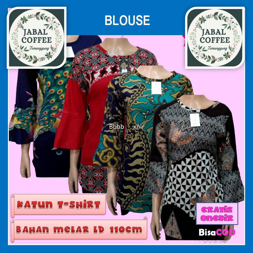 Blouse Batik Cap Wanita Kerja Lengan Panjang Murah / Blus Atasan Batik Modern Wanita Jumbo Murah J14