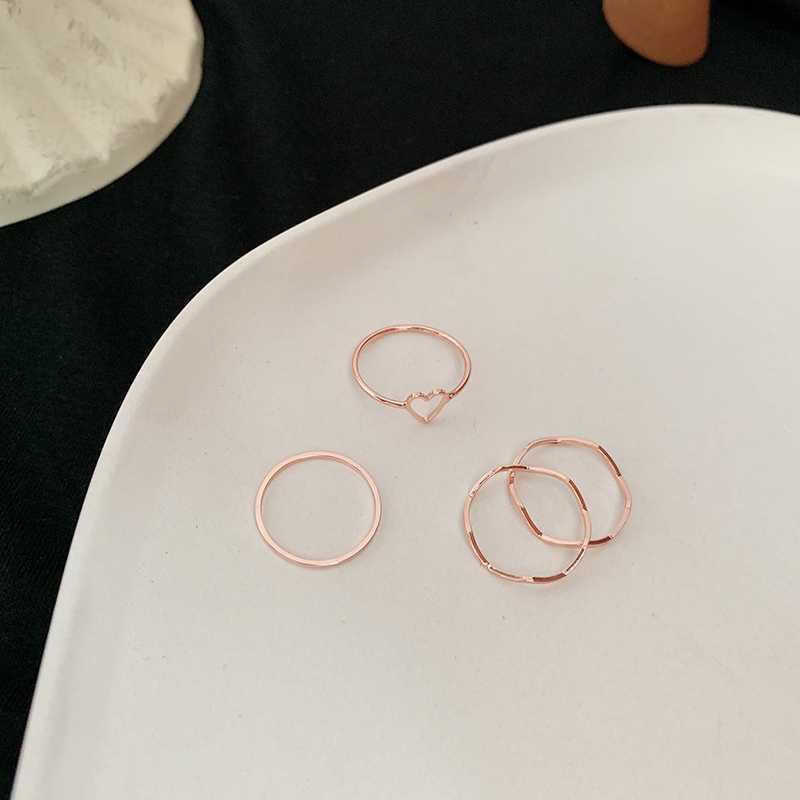 4 Pcs/set Jari Telunjuk Cincin Rose Gold Cincin Set Untuk Wanita Aksesoris Perhiasan Hadiah Natal