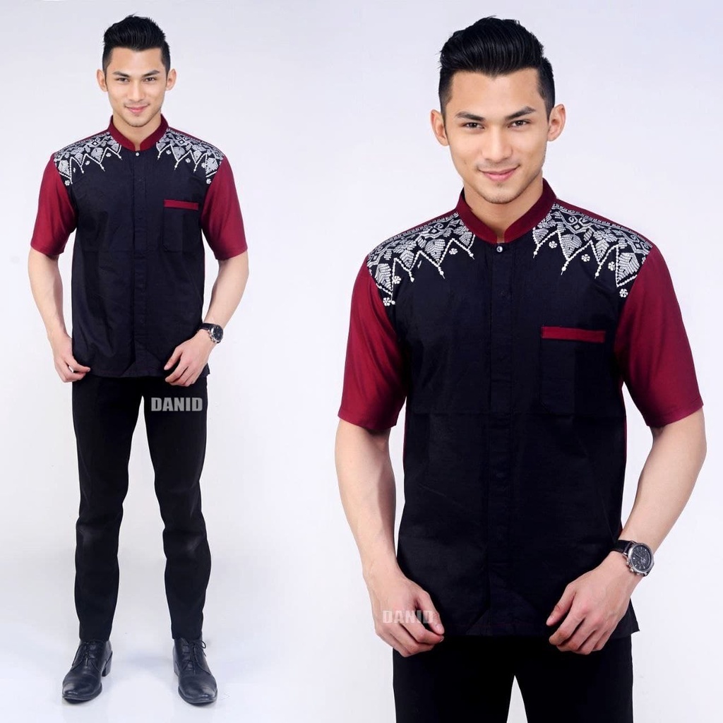 Baju Koko Lengan Pendek Kombinasi Fashion Muslim Batik Bordir Murah PASARTURI