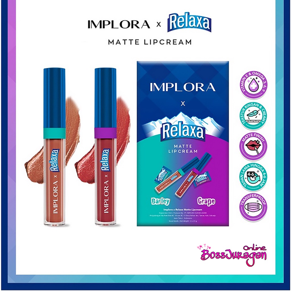 (BOSS) IMPLORA X RELAXA Matte Lipcream Barley &amp; Grape 2x2.9G