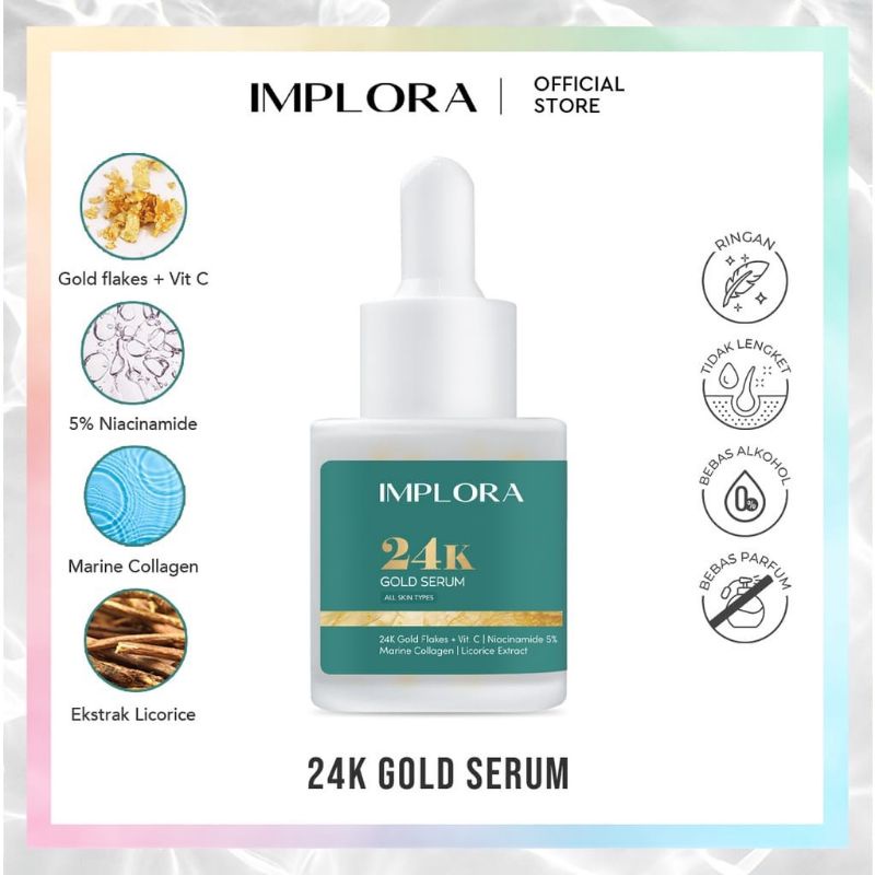 READY STOCK - IMPLORA SERUM FACE SERUM WAJAH ORIGINAL ACNE PEELING BRIGHTENING 24K GOLD HYDRATING SERUM