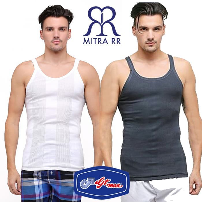 MitraRR Singlet Pria GT Man 302B 302BW / Putih dan Warna / Kaos Singlet Pria