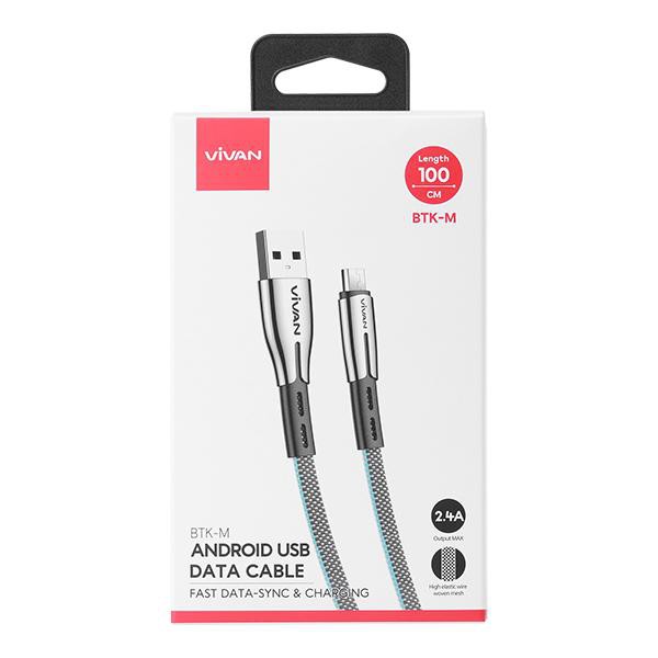 Vivan BTK-M Fast Data Sync &amp; Charging Micro USB Cable 2.4A (1M) - Blue ORIGINAL