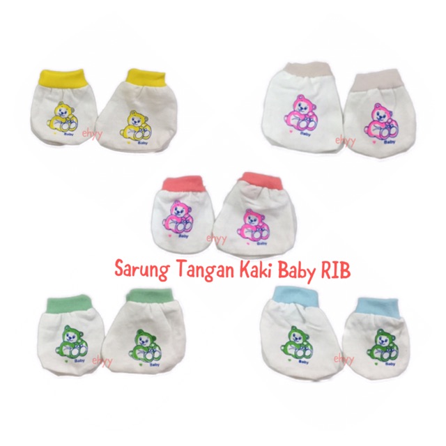 4pcs isinya 1psg Sarung Tangan &amp; 1 psg Sarung Kaki Bayi Baby RIB