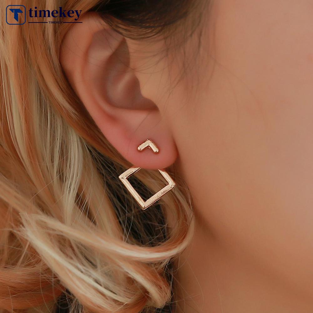 Timekey Anting Tusuk Gantung Wanita Bahan Metal Desain Belah Ketupatsegitiga Hollow Gaya Simple Untuk Hadiah A5K7